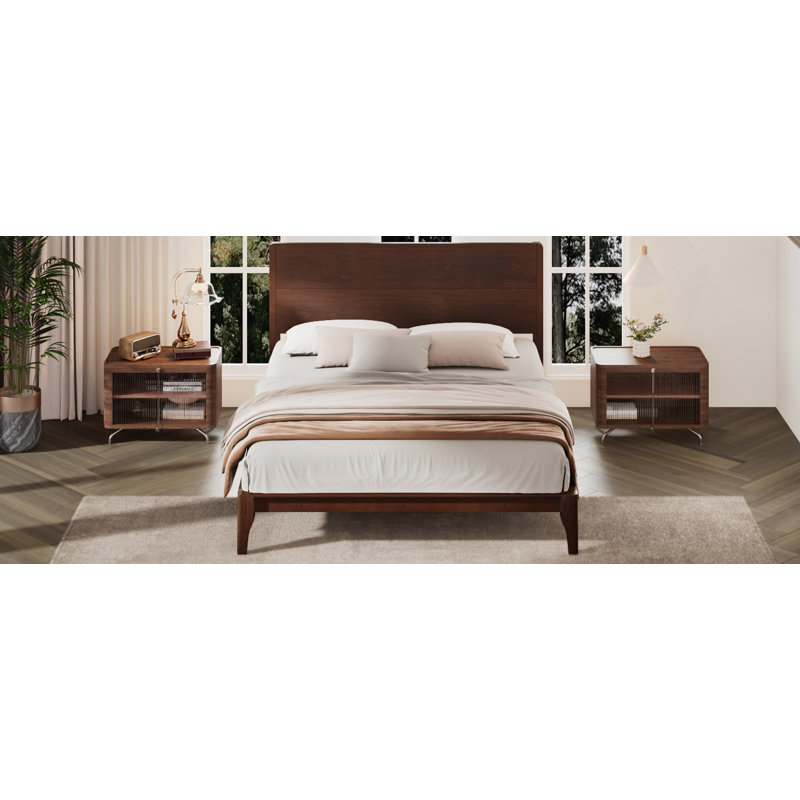 Lit plateforme Mid-Century, Chocolat, Grand