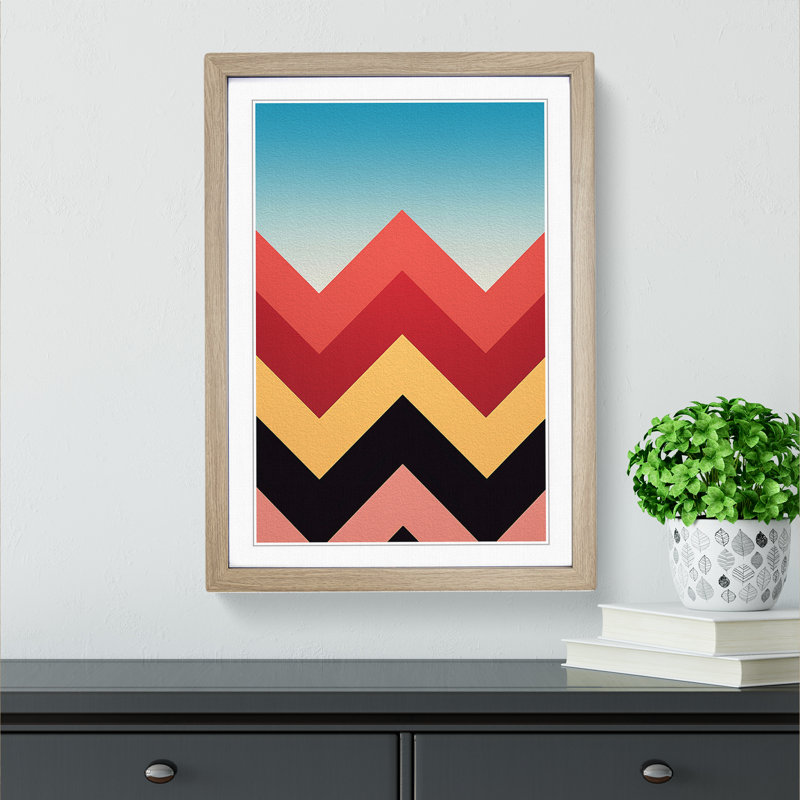 Chevrons Minimalism No.2 - Single Picture Frame Print on Wood, Oak Framed, 46cm H x 34cm W x 2cm D