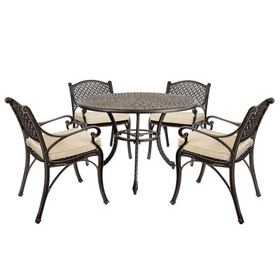 Ereny Round 4 - Person 41" Cast Aluminum Patio Furniture Outdoor Dining Set With Cushions by Canora Grey