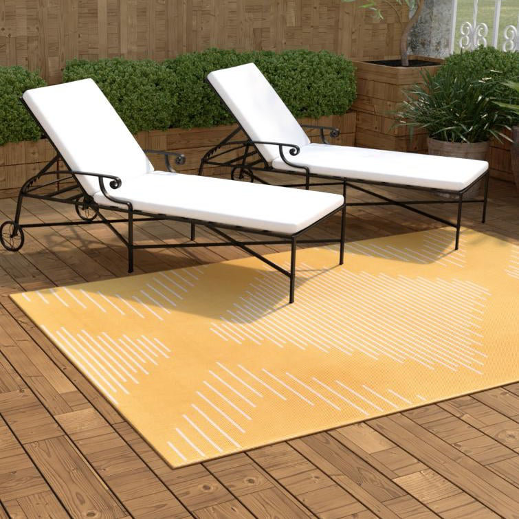 Tapis intérieur / extérieur en polypropylène tissé à la machine marocain en jaune / blanc, Rectangle 4pi x 6 pi