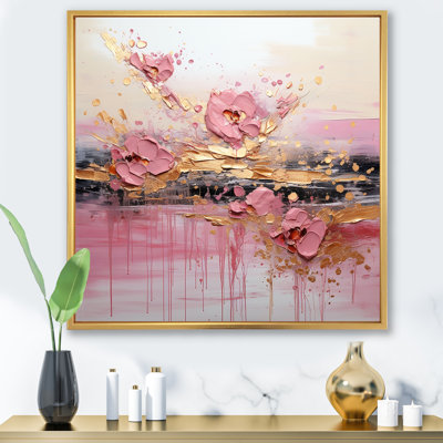 Art moderne sur toile, or et rose