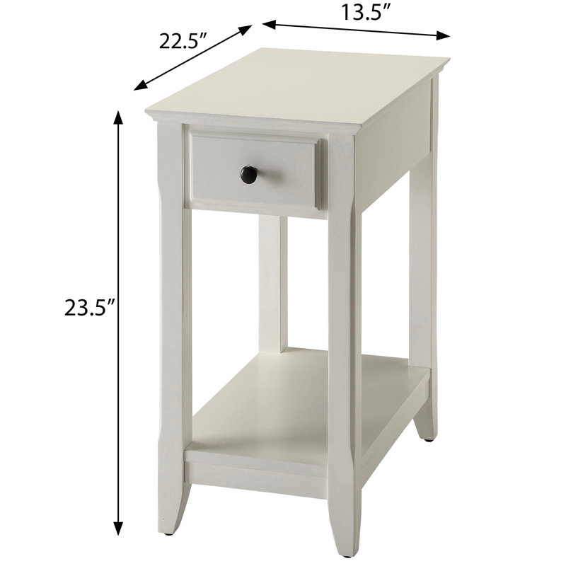 Table d'appoint rectangulaire blanche - Fabrication en bois avec tiroir solide rehaussant l'élégance de votre espace de vie