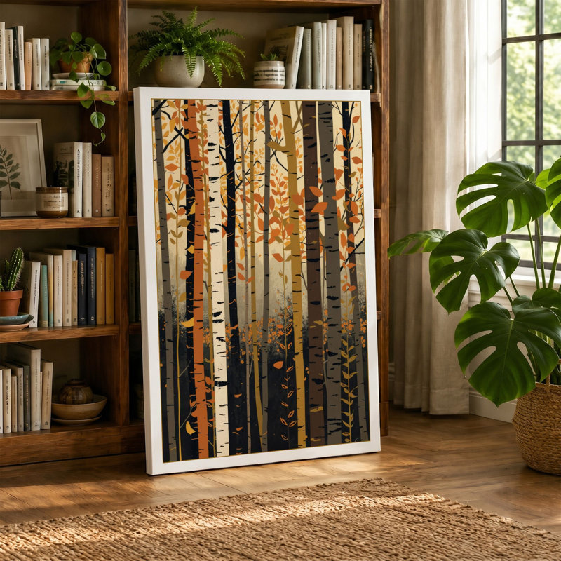 Quiet Forest Study Scandinavian 1 Piece Wrapped Canvas Wall Art, 30x20 - 76.2 x 50.8 cm, Taupe Border