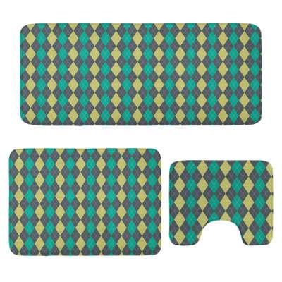  Hipster Bathroom Rug Set 3 Pieces U-Shape & Rectangle Mats Charcoal Grey Pale Green