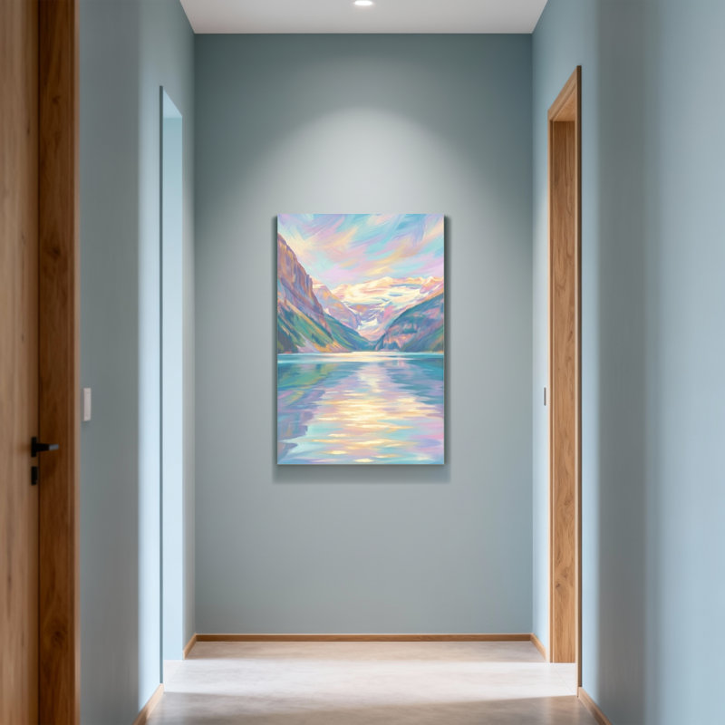 «Abstract Mountain Lake Sunset», reproduction d'art de paysage, H 18 po x l 12 po