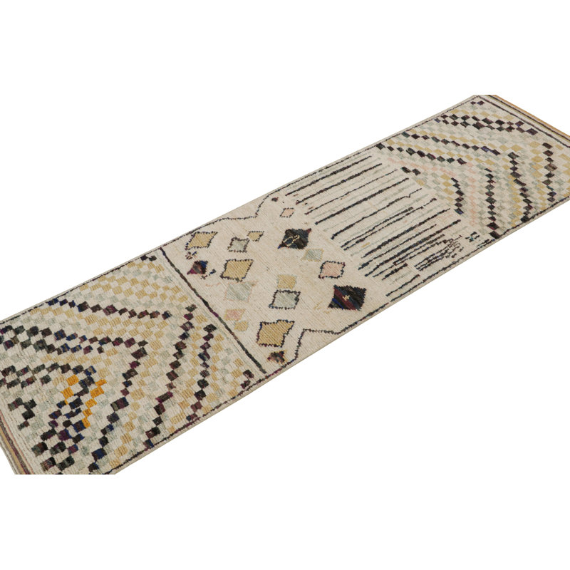 Moroccan Hand Knotted Geometric Area Rug, Runner 3' x 10'