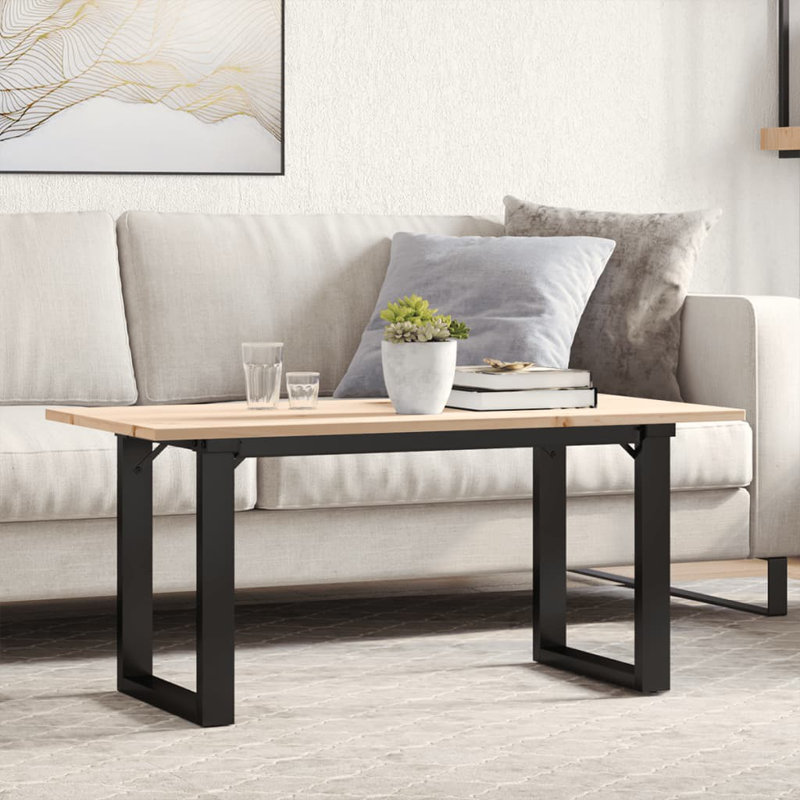 Table basse avec cadre en O, bois massif de pin et acier, H 17,7 po x L 39,4 po x l 19,7 po