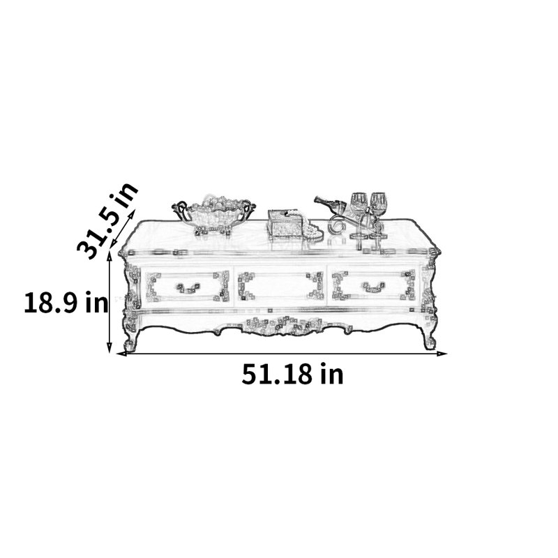 European Retro Carved Coffee Table, 18.9" H x 51.18" W x 31.5" D