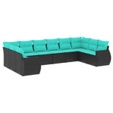 Latitude Run® 10 Piece Patio Sofa Set With Cushions Black Poly Rattan