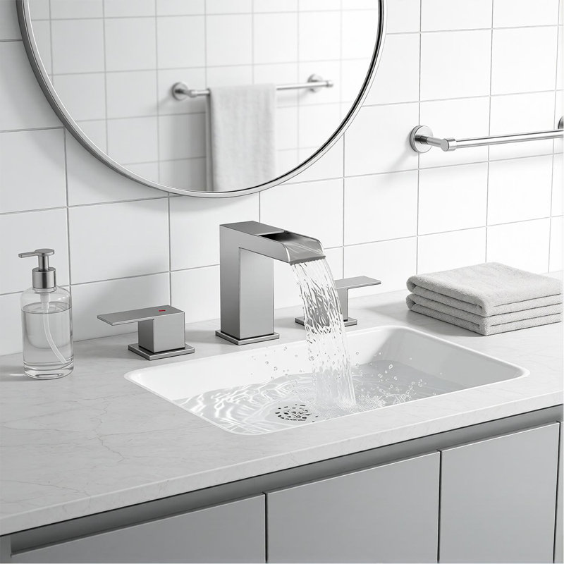 Widespread Bathroom Faucet 3 Hole, 2-Handle Bathroom Sink Faucet With Drain Assembly, Brushed Nickel