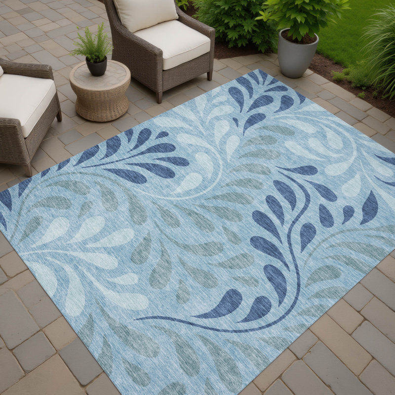 Machine Washable Indoor/Outdoor Chantille ACN2411 Botanical Rug, Rectangle 5' x 7'6"