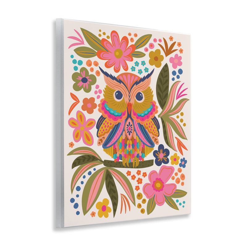 Art mural éclectique, hibou et fleurs par Lisa Perry White