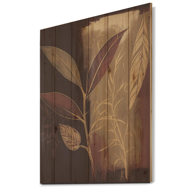 Terra Cotta chocolat feuilles VI - impression de paysage forêt, H 32 po x l 16 po x P 1 po, Bois