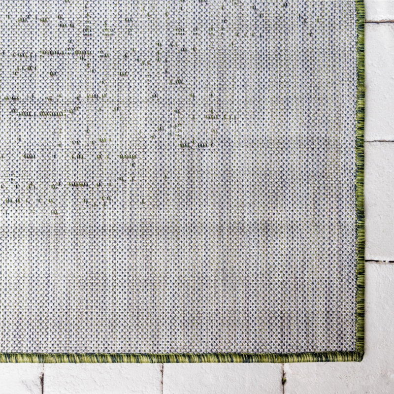 Tapis abstrait vert / gris Jennette, Carré 10 pi 8 po