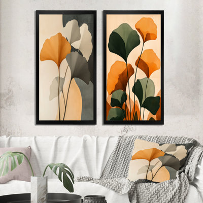 Feuilles de ginkgo d'automne I - Tableau encadré Ginkgo en 2 parties