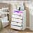 4 Drawer Double Dresser with Power Outlet Accent Chests of Drawers with LED Light Modern White Storage Dresser with Charging Station-2105500159