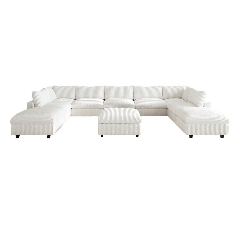 Canapé modulaire rembourré en U avec repose-pieds 10 pièces, Beige Velvet