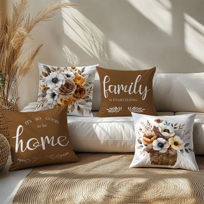 4 housses de coussin décoratives à motif de fleurs chaudes