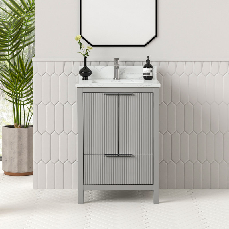 Guerra 24 In. Single Sink Freestanding Bathroom Vanity In Imperial Gray With Carrara Quartz Top