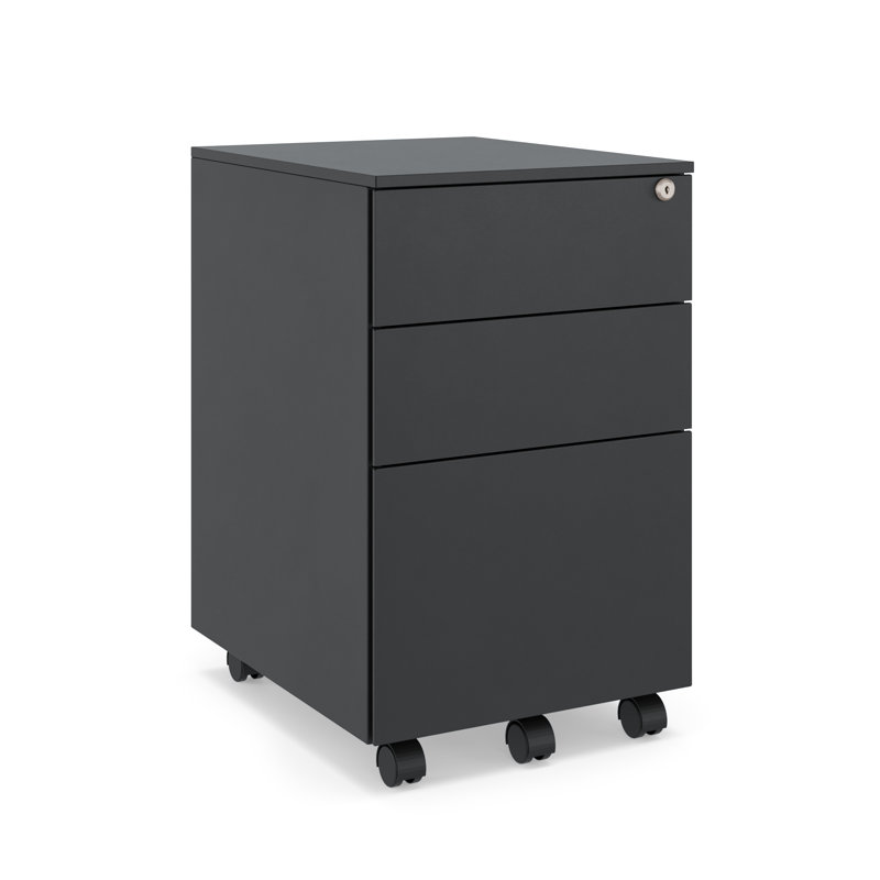 Ceha 3-Drawer Mobile File Cabinet with Lock, Black