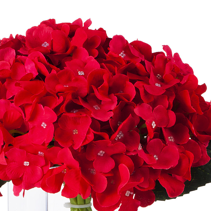 Silk Hydrangea Arrangement in Vase, Red