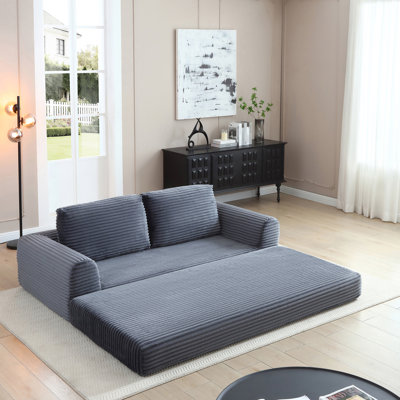 21 Futon Modular Bed, Corduroy Sleeper Couch With 2 Pillows, Grey For Living Room, Cloud-like Comfort, Non-slip Base, No Assembly Modern Folding Uphol