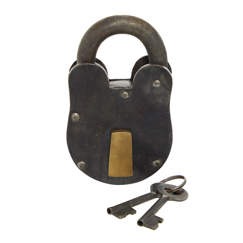 Dominick Lock And Key, 4" H x 2.5" W x 2.5" D, Distressed Gray