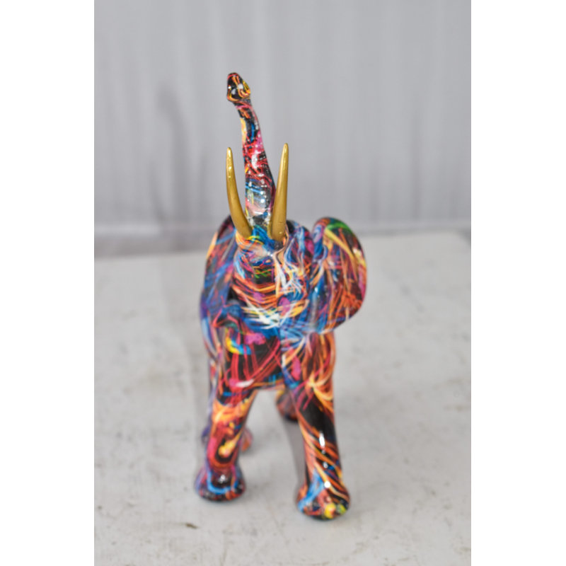 Elephant With Trunk Up Colourful Modern Resin Statue - Berdan Unique Modern Home Décor, 8"x4"x 10"H
