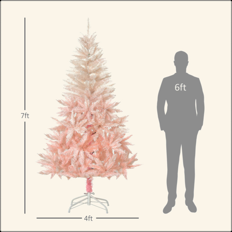 Arbre de Noël artificiel épinette non éclairé 7 pi avec branches réalistes et 1000 pointes, rose