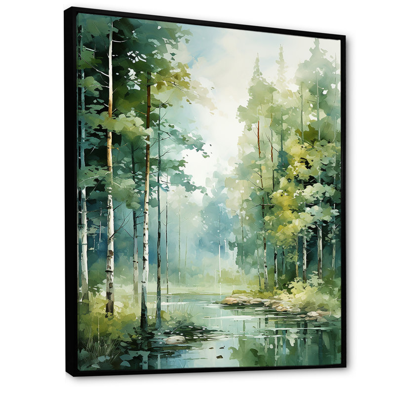 Tranquil Shadows Green Forest II - reproduction sur toile, H 20 po x l 12 po x P 1 po, Cadre flottant noir