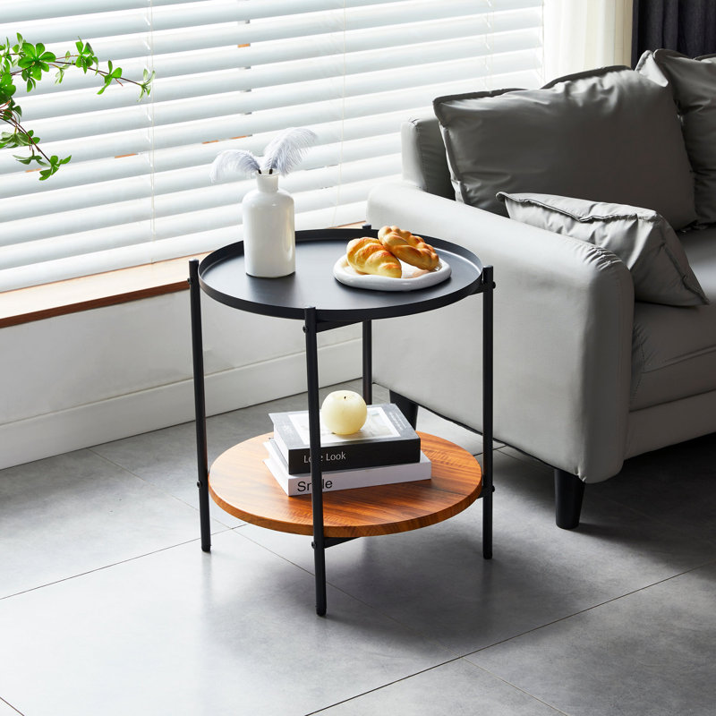 Datus Two-Tier Round End Table Metal Frame for Living Room, Bedroom, Bedside