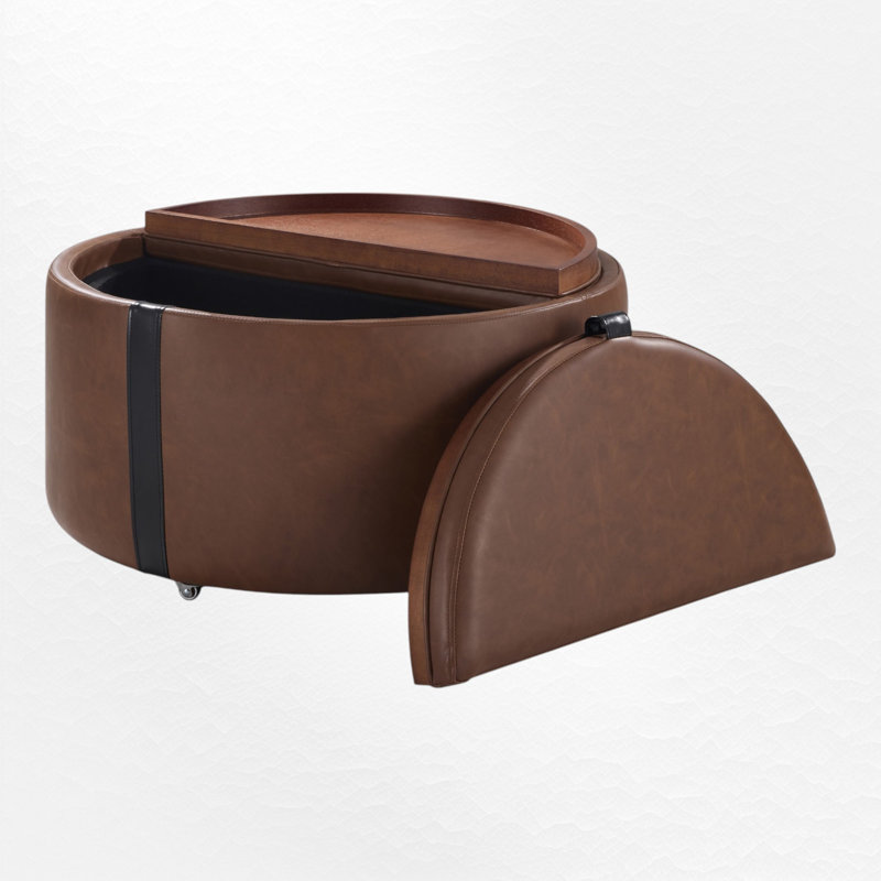 Repose-pieds rond avec rangement à roulettes, table basse avec plateau réversible