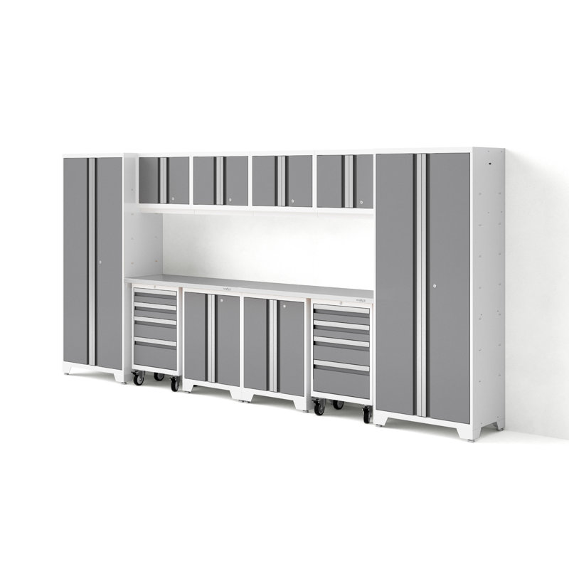 Ensemble d'armoires de rangement de 12 pièces Bold Series, Acier inoxydable, Platine, Pas de lumières