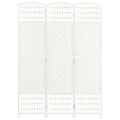 Paravent 3 panneaux pliable, écran d'intimité autoportant 47 po x 67 po avec panneaux en corde de papier tissé à la main et cadre en bois arqué, blanc
