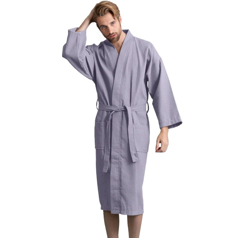Peignoir mi-mollet avec poches Ellisurg Waffle, gris