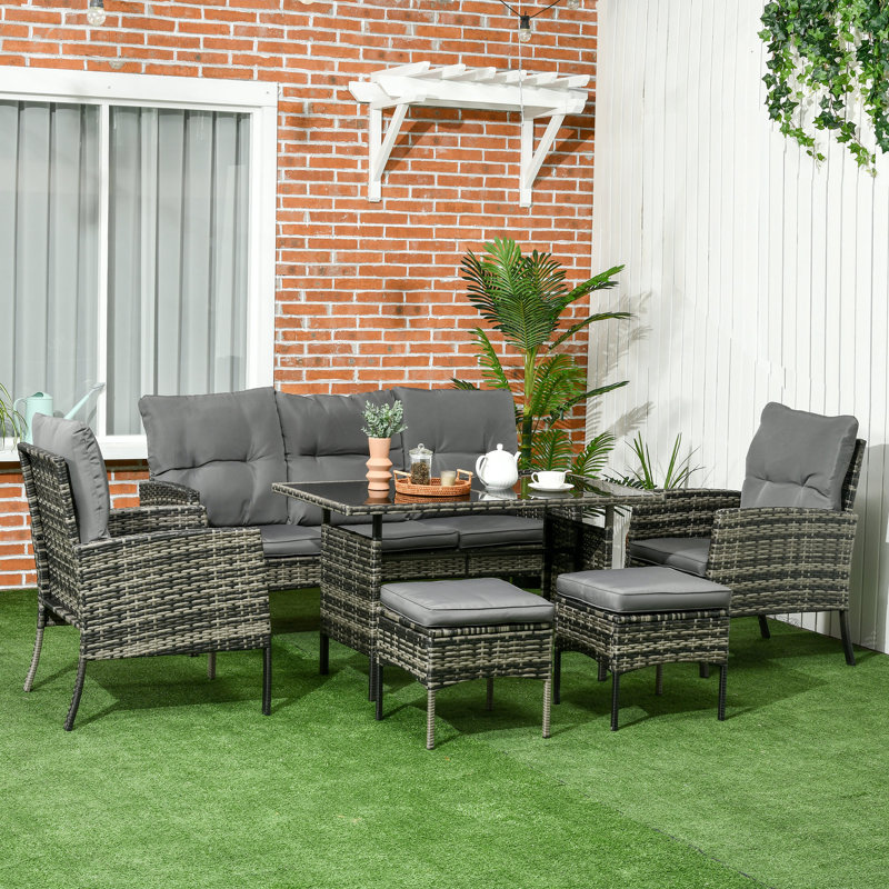 Wicker 5 - Person Patio Conversation Sets with Cushions