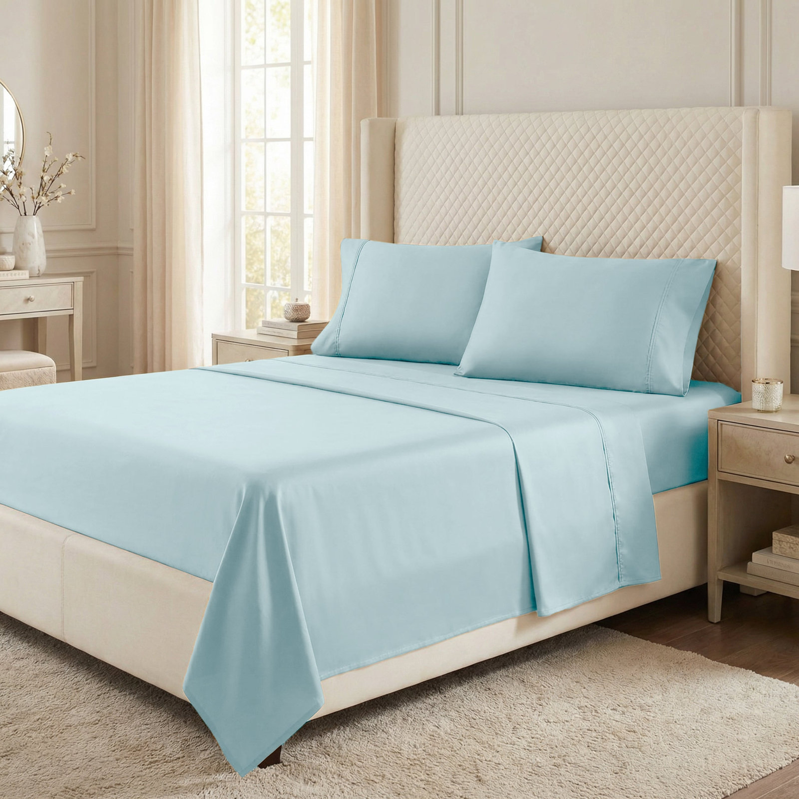 Edmont Cotton Sheet Set, Split King, Light Blue