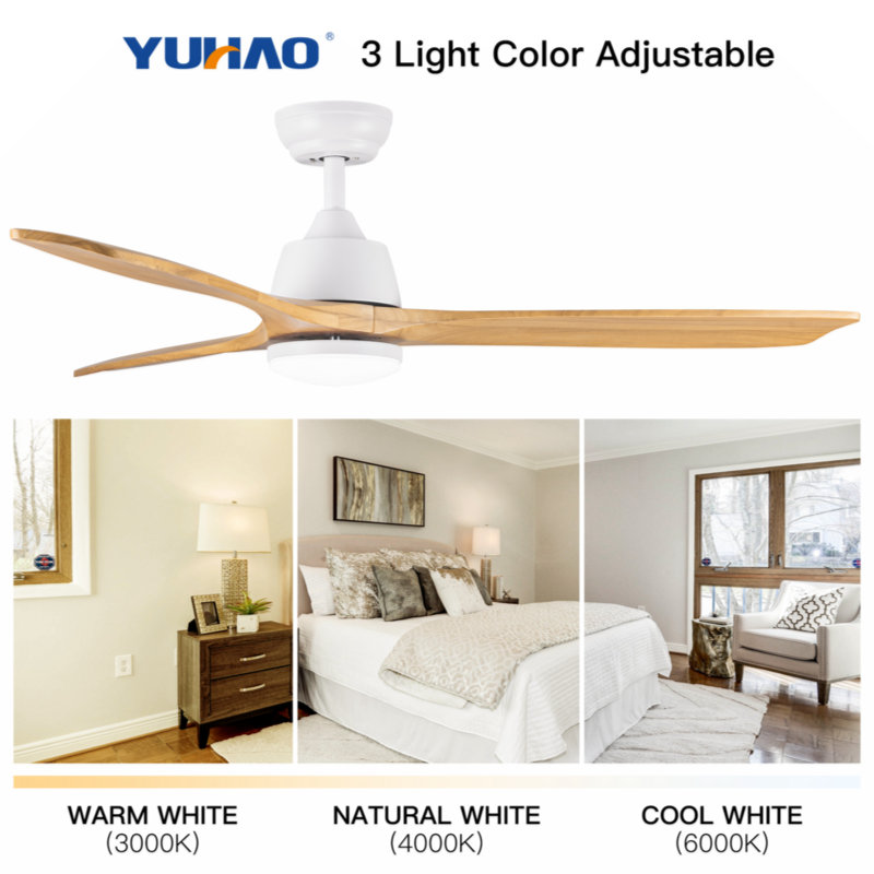 Jaustin 52'' Ceiling Fan with LED Lights, White, Wood