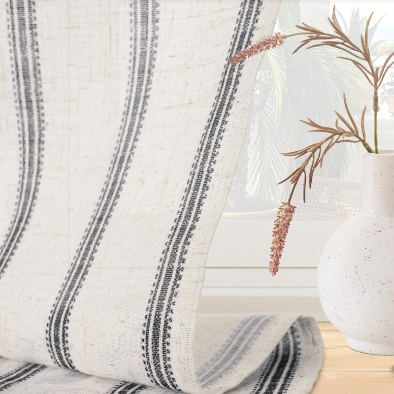 Farmhouse Kitchen Curtains Striped Tier Linen Short Curtains Pinstripe Cafe Curtains, 26" W x 24" L, Gray Stripe/Light Linen