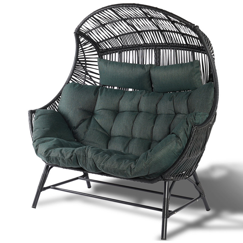 54" W Indoor And Outdoor 2 - Person PE Wicker Egg Chair With Cushions, Oversized Patio Chair For Garden Balcony Porch Backyard