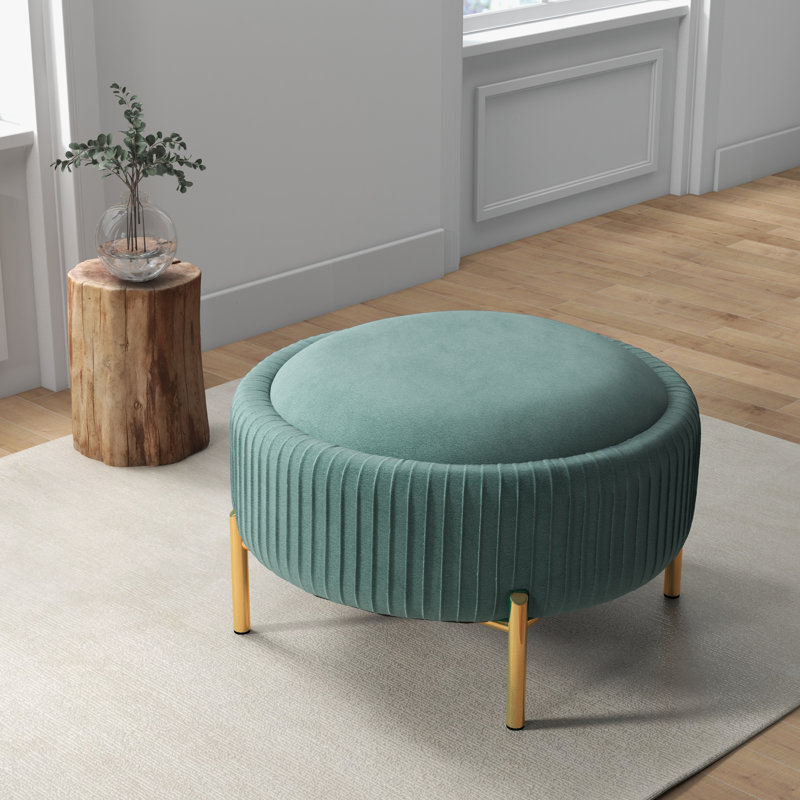 Chynna Upholstered Round Storage Ottoman, Green
