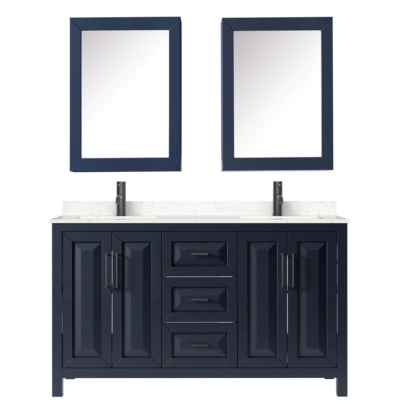 Daria 60 " W Freestanding Standard Free Standing Single Double Vanity Bathroom Vanity With Carrara Marble Top with Mirror
