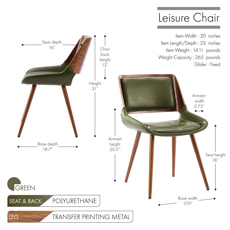Basil Faux Leather Mid-Century Dining Chair, Green