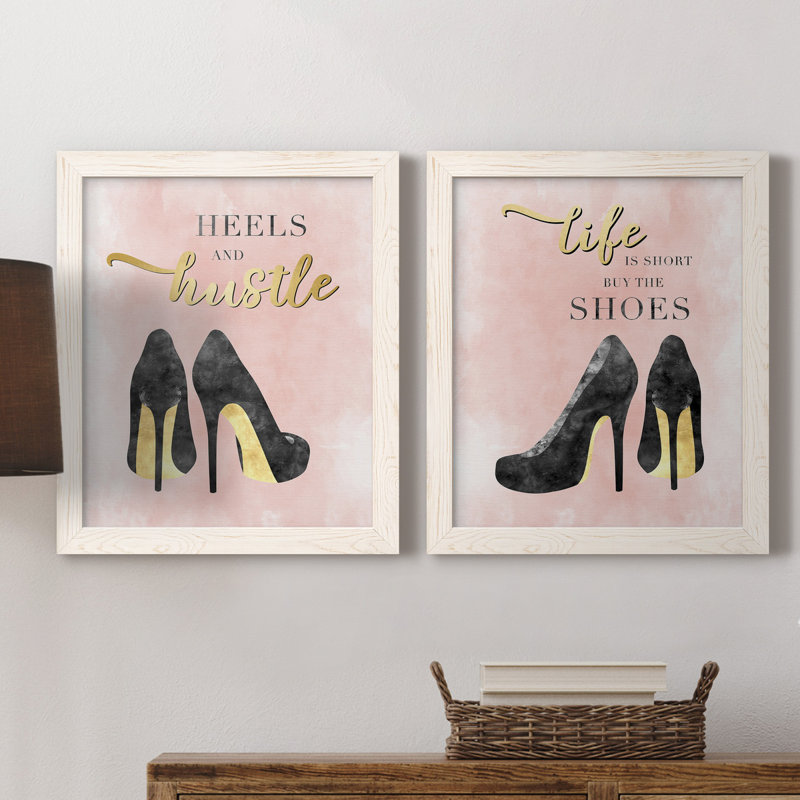 «Heels and Hustle», ensemble de 2 reproductions d'art textuel, H 20 po x l 17 po x P 1 po, Toile blanche encadrée