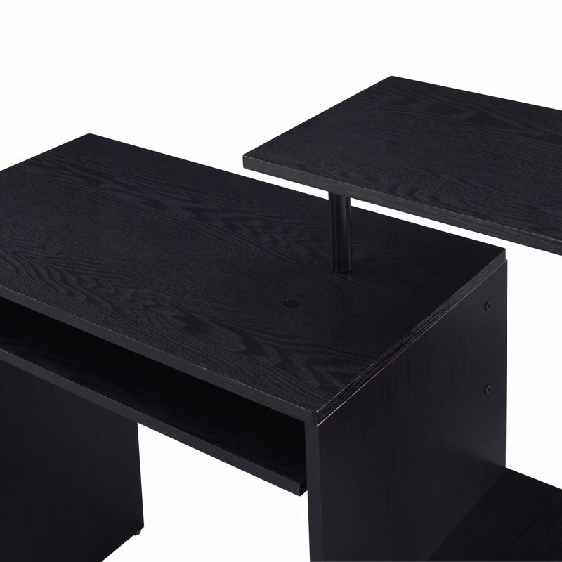 Bureau d'ordinateur avec plateau à clavier et tablettes ouvertes, Noir