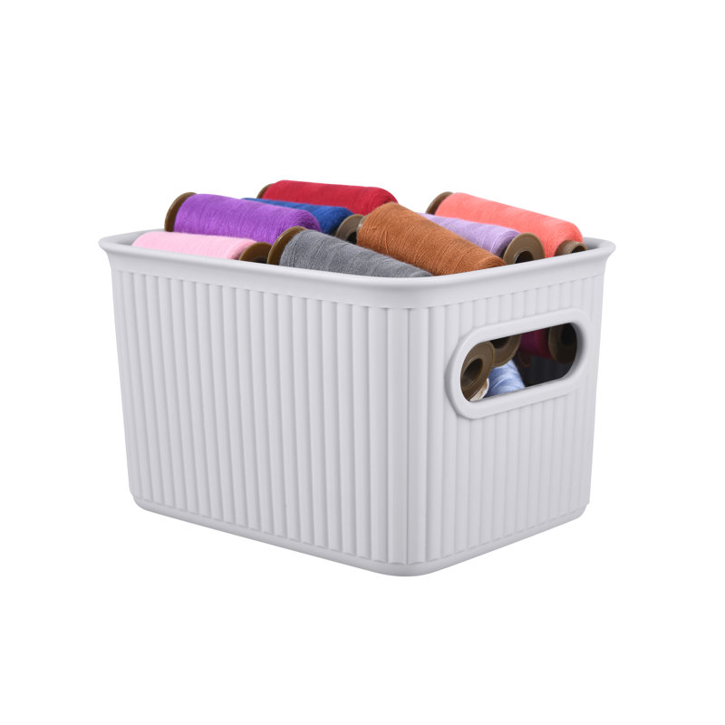Ribbed Plastic Basket Set, 6, Off White
