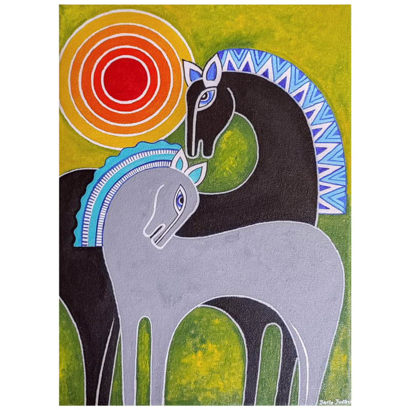 Paire de cheval et de jument | Acrylique sur toile | Par Datta Jadhav