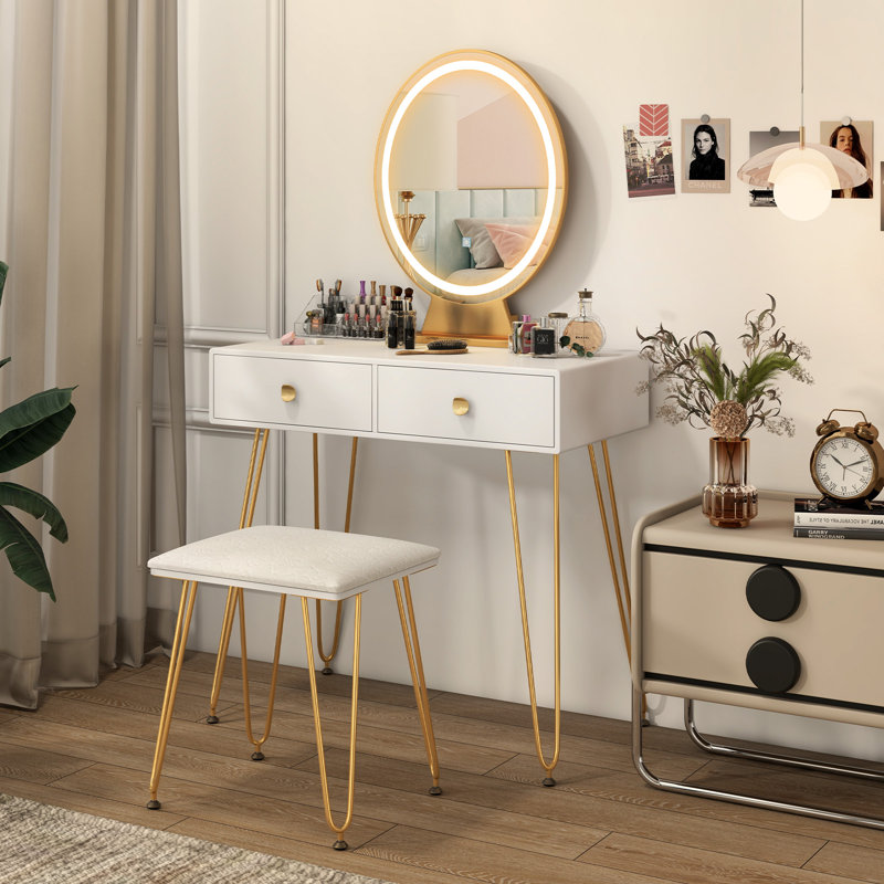 Dressing Table, White/Gold