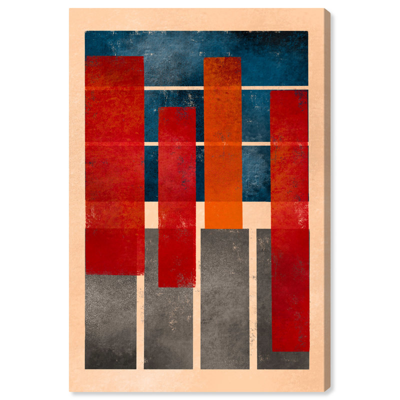 Abstrait abstrait et formes rouges - Peinture sur toile, H 36 po x l 24 po, Toile tendue