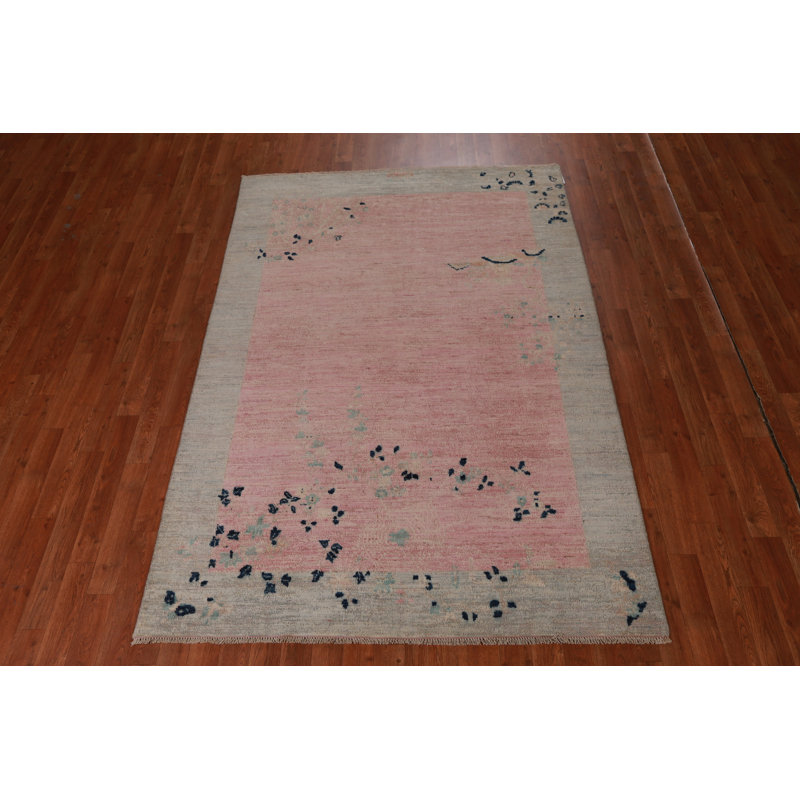 Tapis turc art déco en laine rose 5 x 7